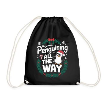 Penguin Christmas Penguining All The Way - Drawstring Bag - black - Front