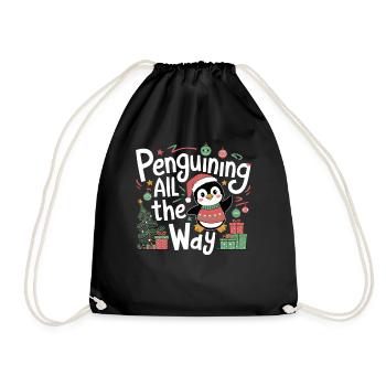 Pinguin Weihnachten - Penguining All The Way - Turnbeutel - Schwarz - Vorne