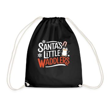 Santa's Little Waddle Kids Christmas Penguin - Drawstring Bag - black - Front