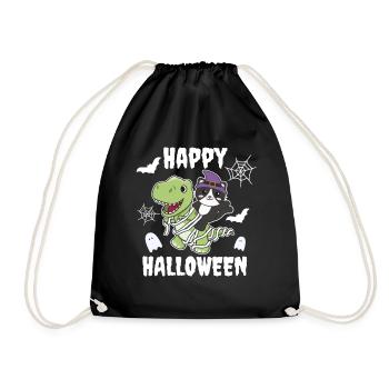 Cat Happy Halloween T-Rex Mummy Costume - Drawstring Bag - black - Front