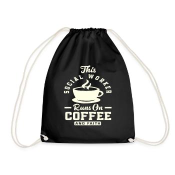 Social worker running with coffee and faith - Drawstring Bag - black - Front