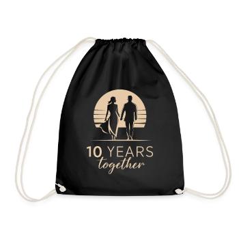 10 Years Together 10th Wedding Anniversary - Drawstring Bag - black - Front