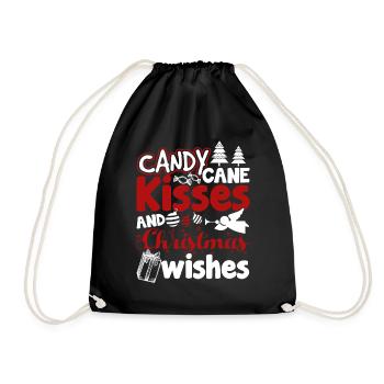 Christmas Wishes Candy Cane Kisses - Drawstring Bag - black - Front
