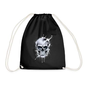 Skull with white color - Drawstring Bag - black - Front