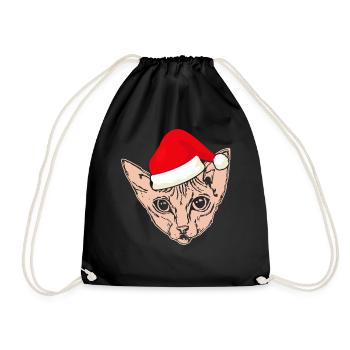 Christmas Santa Sphynx Cat - Drawstring Bag - black - Front