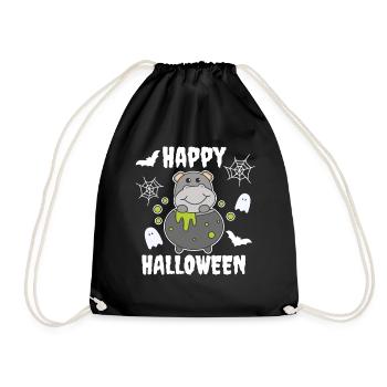 Hippo Happy Halloween Hexenkessel Fledermaus - Turnbeutel - Schwarz - Vorne