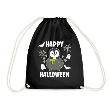 Penguin Happy Halloween Witch's Cauldron Bat - Drawstring Bag - black - Front