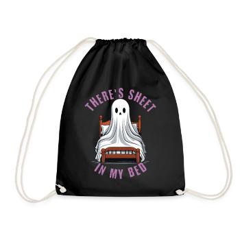 Funny Halloween Saying: There's Sheet In My Bed - Drawstring Bag - black - Front