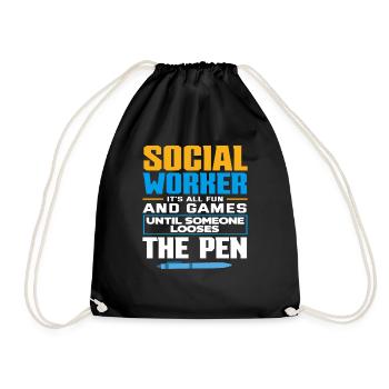 Social worker it's all fun until someone - Drawstring Bag - black - Front
