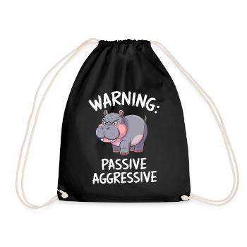 Warning: Passive Aggressive Hippo Cartoon - Drawstring Bag - black - Front