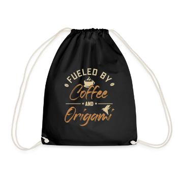 Angetrieben von Kaffee und Origami Eule Papierkranich - Turnbeutel - Schwarz - Vorne