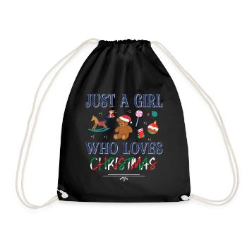 Just a Girl Who Loves Christmas – Weihnachtsdesign - Turnbeutel - Schwarz - Vorne