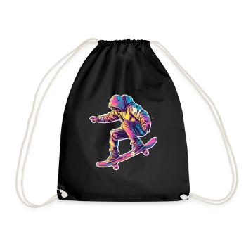 Retro Skateboarder - Turnbeutel - Schwarz - Vorne