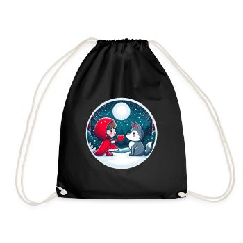 Conte de fées Petit Chaperon Rouge Loup Enfants Coeur Lune Mignon - Sac de sport léger - noir - Devant