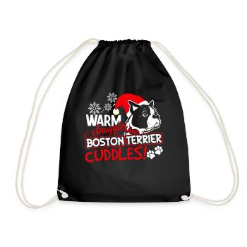 Warm Struggles Boston Terrier Cuddles Christmas - Drawstring Bag - black - Front