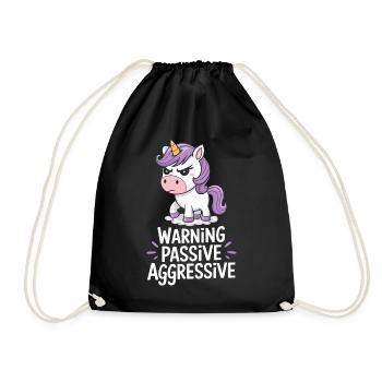 Caution Passive Aggressive Unicorn Humor - Drawstring Bag - black - Front