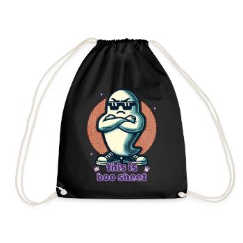 Funny Halloween Ghost Boo Sheet - Drawstring Bag - black - Front