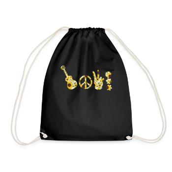 Love Peace Sunflower Art - Drawstring Bag - black - Front