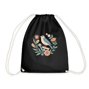 Oiseaux et fleurs dans le style cottagecore - Sac de sport léger - noir - Devant