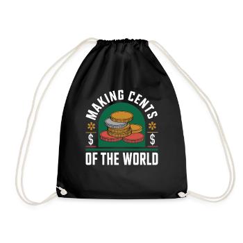 Make Cents of the World Humorous Coins Graphic - Drawstring Bag - black - Front