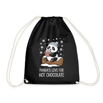 Panda's love for hot chocolate in winter - Drawstring Bag - black - Front