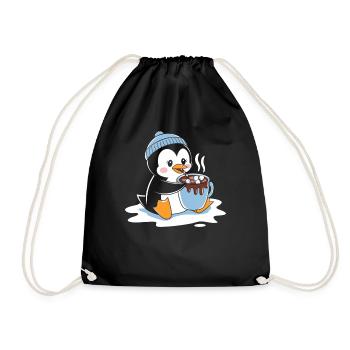 Cuddly penguin with hot chocolate - Drawstring Bag - black - Front
