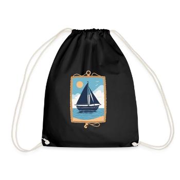 Maritime Sailboat by the Sea Mural - Drawstring Bag - black - Front