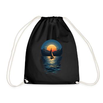 Sailboat Sunset on Lake Landscape - Drawstring Bag - black - Front