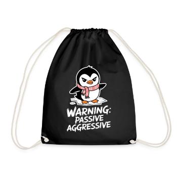 Warning: Passive Aggressive Penguin Comic Motif - Drawstring Bag - black - Front