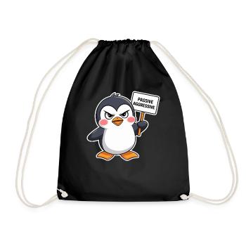 Passive Aggressive Penguin with Shield - Drawstring Bag - black - Front