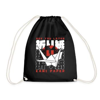 See You Later Kami Paper Folding Owl Paper Crane - Drawstring Bag - black - Front