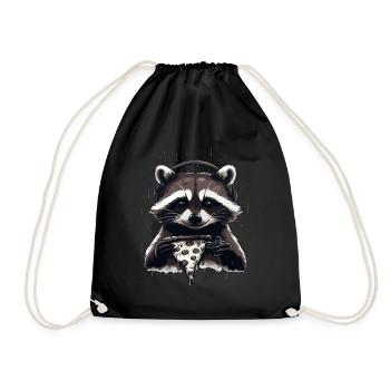 Funny Raccoon Gaming Pizza Gamer Gamer Gaming - Drawstring Bag - black - Front