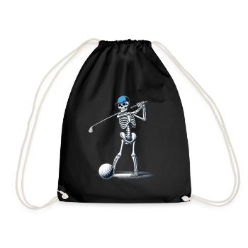Halloween Golfer Golf Play Golf Club Skeleton - Drawstring Bag - black - Front