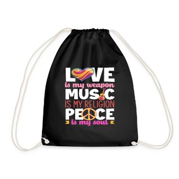 Love is my weapon, music is my religion, - Drawstring Bag - black - Front