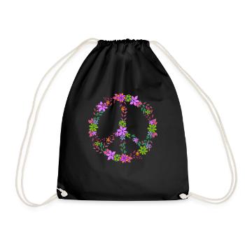 Floral Peace Sign Vintage Style - Drawstring Bag - black - Front