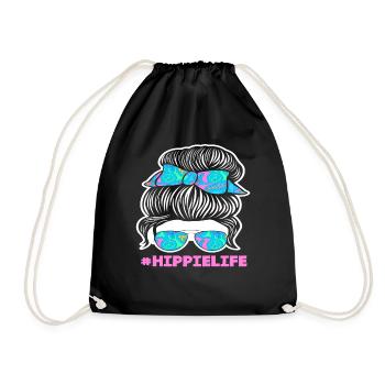 #HippieLife Peace Sign Colorful Hair - Drawstring Bag - black - Front
