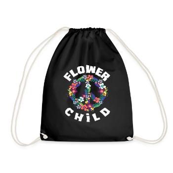 Flower Child Blumenkind Friedenszeichen - Turnbeutel - Schwarz - Vorne