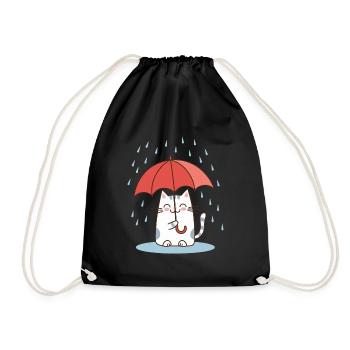 Rain Umbrella Cat - Drawstring Bag - black - Front
