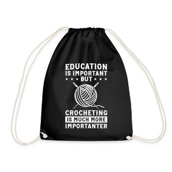 Crocheting is much more importanter - Crochet Scho - Turnbeutel - Schwarz - Vorne