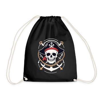 Funny Pirate Outfit Jolly Roger Design - Drawstring Bag - black - Front