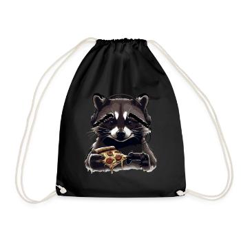 Funny Raccoon Gaming Pizza Gamer Gamer Gaming - Drawstring Bag - black - Front