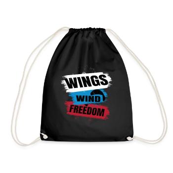 Wings Wind Freedom – Paragliding Design - Drawstring Bag - black - Front