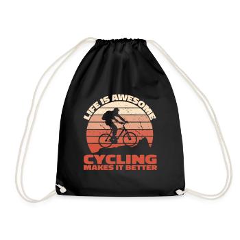 Life Is Awesome – Cycling Makes It Better - Turnbeutel - Schwarz - Vorne