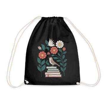 Cottagecore : Oiseaux et fleurs sur les livres - Sac de sport léger - noir - Devant