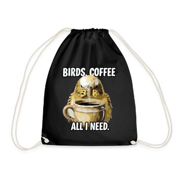 Funny Bird Coffee Zoo Retro Coffee All I Need - Drawstring Bag - black - Front
