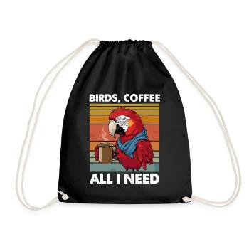 Funny Bird Coffee Zoo Retro Coffee All I Need - Drawstring Bag - black - Front