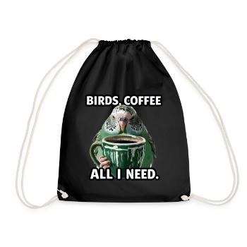 Funny Bird Coffee Zoo Retro Coffee All I Need - Drawstring Bag - black - Front