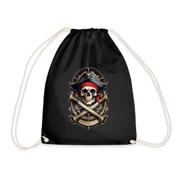 Pirate Flags Skull Jolly Roger Pirate Costume - Drawstring Bag - black - Front