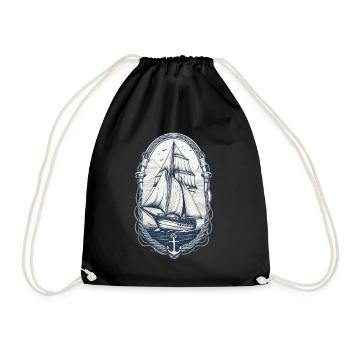 Elegant Sailing Ship Adventure Motif - Drawstring Bag - black - Front