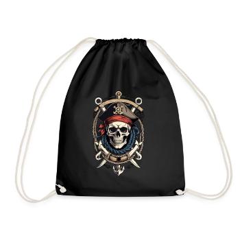 Pirate Flags Skull Jolly Roger Pirate Costume - Drawstring Bag - black - Front
